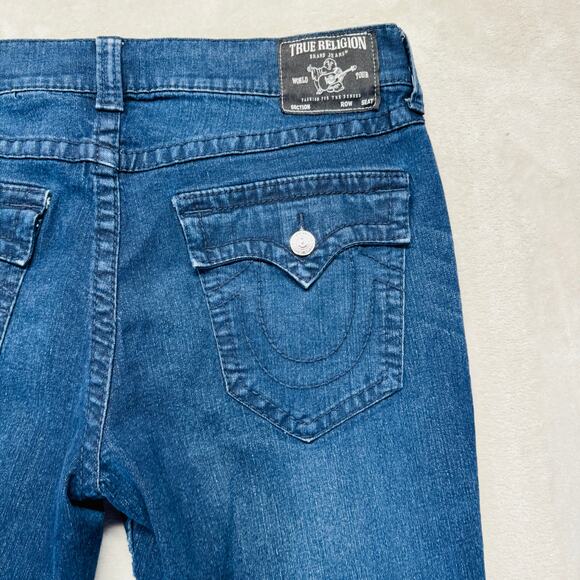 True Religion Jeans Men 36 Dark Wash Blue Denim Geno Big T Flap Relaxed Slim 30" - Picture 10 of 14